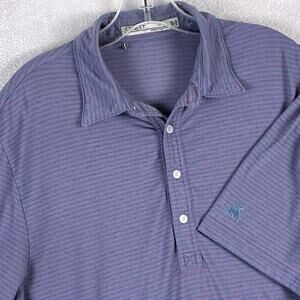 Criquet Polo Shirt Mens L Blue Pink Stripe Embroidered Bull Golf Preppy Classic